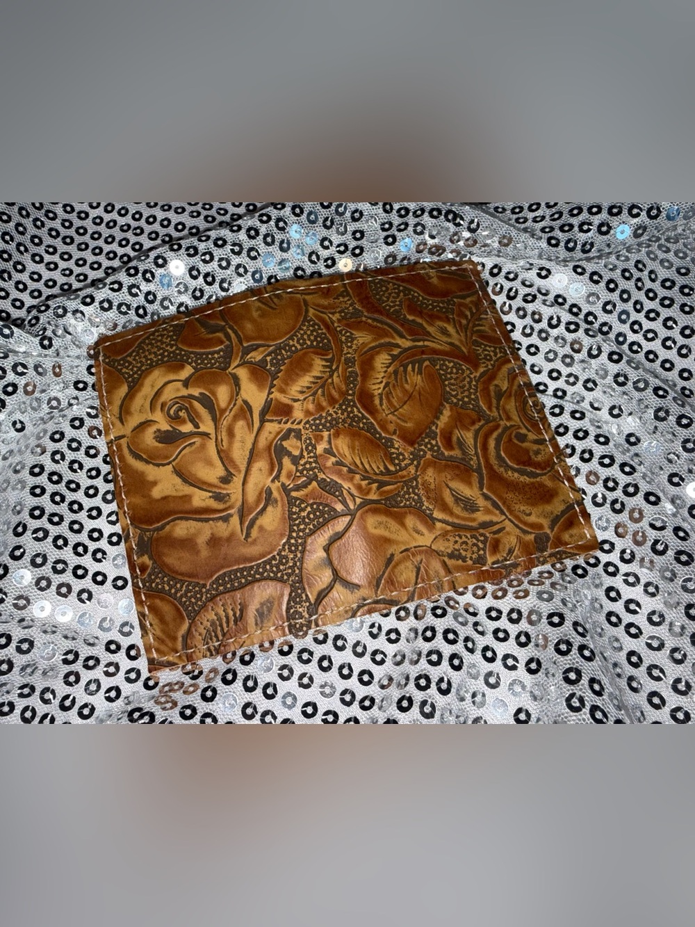 Holy Cow Couture Embossed Floral Leather Card Holder Wallet - Brown
